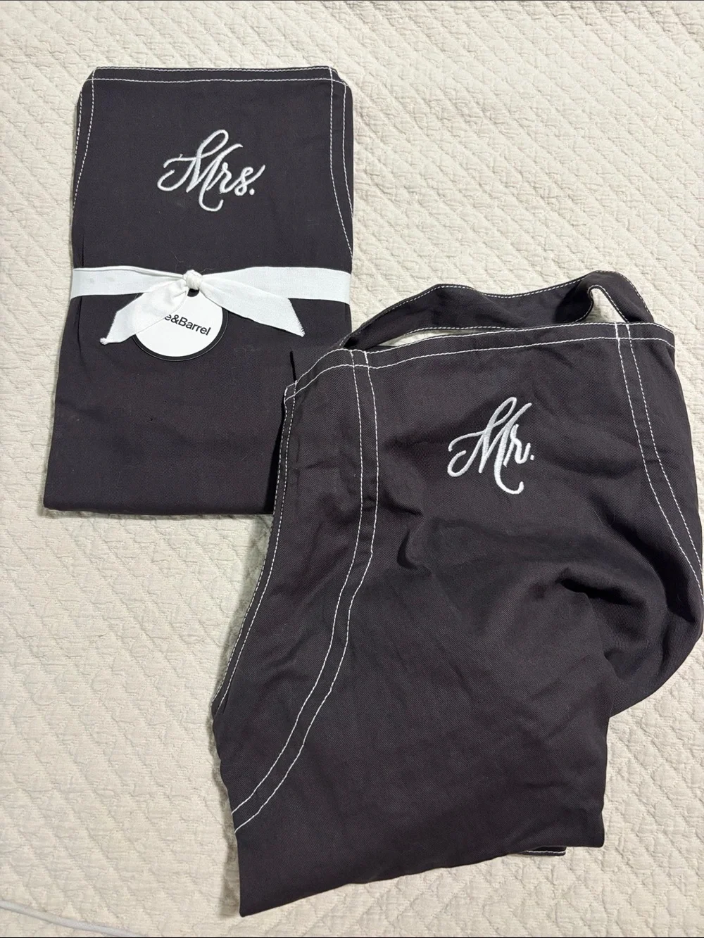 Crate&Barrel Black Apron with White Tie and Red Accent